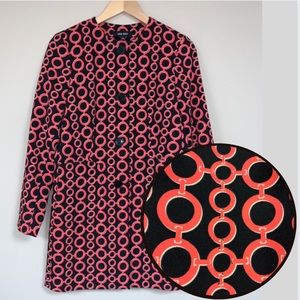 🆕 NINE WEST Jacket Women’s 2 Trench Black Orange Geometric Chain Button Front